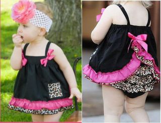 New Girl Baby Ruffle Top+Pants+Headband Set S0 3Y Bloomers Nappy Cover 