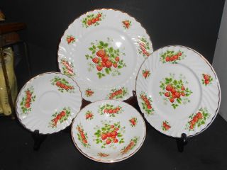 James Kent Old Foley Staffordshire Strawberry Porcelain Plates/Bowl 