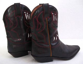 Womens 7.5 Black Leather Faux Snakeskin Western/Cowboy Boots Red 