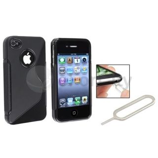 Black S Shape TPU Rubber Gel Cover Case Skin+Sim Card Eject Pin For 