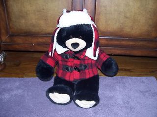   Bear BAB Lumberjack Plaid Wool Type Coat & Floppy Ear Hat Black Bear