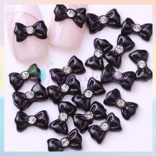 Bulk 20Pcs Cute Black Ribbon Bowknot Candy Toe Nail Art Accessory 