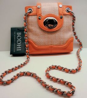 NWT Bodhi tangerine leather with natural woven body messenger bag, R$ 