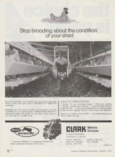 Vintage 1977 CLARK MELROE 371 BOBCAT LOADER Advertisement CHICKEN SHED