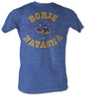 Rocky and Bullwinkle T Shirt Boris And Natasha Blue Heather Adult Tee
