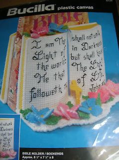BUCILLA BIBLE HOLDER OR BOOKENDS KIT IN PLASTIC CANVAS