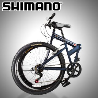   Folding Shimano Mountain Bike Bicycle Foldable 6 Speed Navy Blue Black