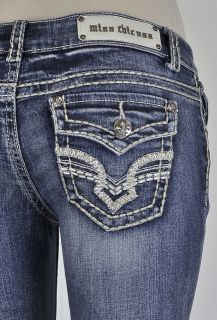 Miss Chic Bootcut Jeans White Stitching with Stitched Pattern DesignSZ 