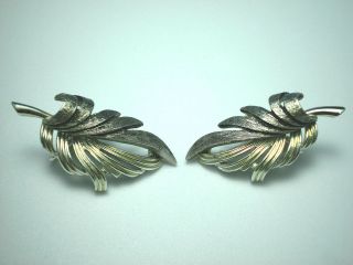 Vintage Marcel Boucher Signed Silver Toned Leaf Clip Earrings