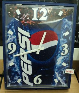 Pepsi Cup non illuminated rectangle clock with blue frame and crystal 