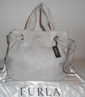   TAUPE REPTILE EMBOSSED PYHON LEATHER SATCHEL TOTE BAG BOW NWT $595
