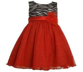 Bonnie Jean Toddler Girls Red Glittering Zebra Tulle Pageant Holiday 