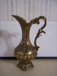 VINTAGE MADE IN ITALY BRASS FLORAL PITCHER VASE