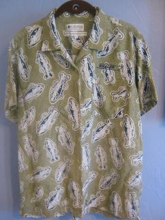   Columbia Large Green and Blue S/S Fish Camp Shirt   Boston Whaler