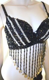 Coin Sequin Beaded Costume Belly Dance Bra 1 size Black