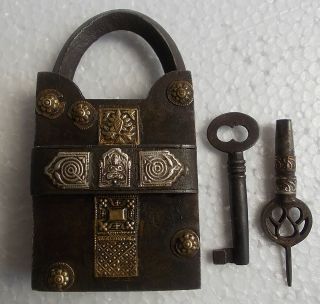 Antique Vintage Treasure Guard Tricky Two Keys 8 steps unlocking Iron 