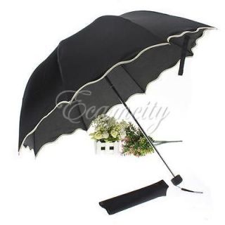   Princess Dome Parasol Sun/Rain Folding Umbrella Lotus Wave Black