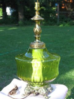 Retro Green Glass Ornate 3 Way Table Lamp Huge Vintage Green Glass