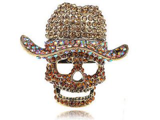Giant Colorful Light Topaz Crystal Rhinestone Skull Cowboy Hat 