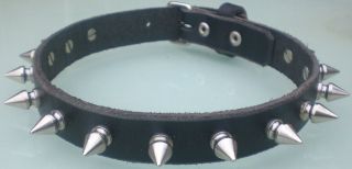 Black Leather Spiked Choker Necklace 20mm Hand Made Real Leather Goth 