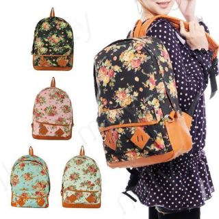 New Girls Canvas Floral Print Bookbag Backpack Shoulder Bags Casual 
