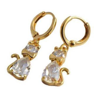 Rare_9K_Authen​tic_Gold_Fille​d_CZ_Cat_Dan​gle Earrings,A006