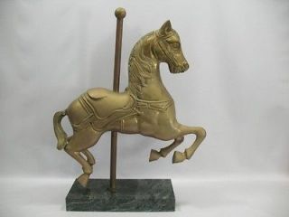 vtg Large Brass Carousel Horse Sculpture Statue Figure on Marble Base 