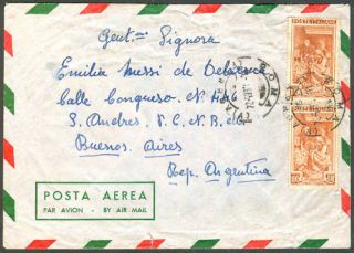 ITALY AIRMAIL COVER TO ARGENTINA W. 100 L LAVORO X 2
