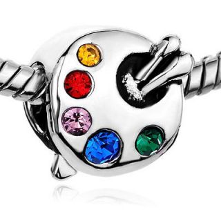   BEAD COLORFUL CRYSTAL ART CRAYONS SILVER TONE CHARM FOR BRACELET O72