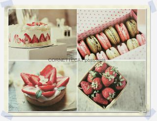 Lot 8 Food Photo Postcard   I Love Strawberry Flavor, Macaroon, Cake 