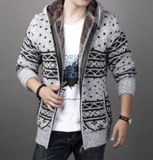 New Mens Zip Up Wool Knitted Sweater Hooded Warm Jacket K1106