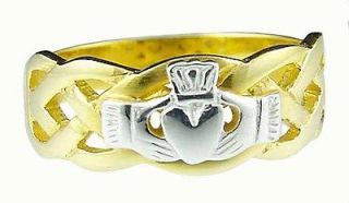 14K Gold Silver Celtic Claddagh Mens Band Wedding Ring Irish sz 10 11 