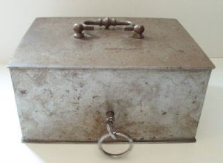 Antique Mid 19th Century Engine Turned Decoration Strong Box w Key