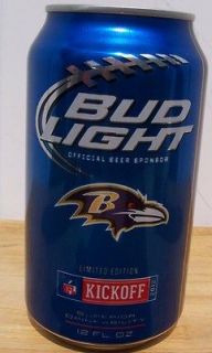 Bud Light/Baltimore Ravens NFL 12 oz beer can