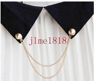   Gold Metal Punk Rivet Tassels Womens Collapsible Collar Brooches Pins