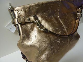   F16908 GOLD Perforated Leather Brooke Purse Handbag 100% Authentic