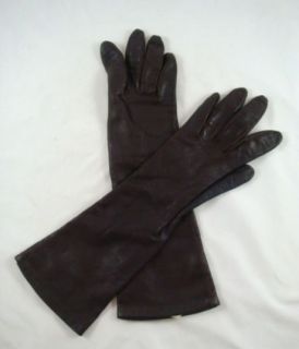Vintage Ladies Mid Forearm Length Soft Brown Leather Gloves Silk 