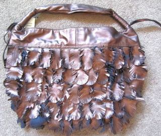   with Tags Golden Brown Womens Bag Purse Feather Look Bueno Collection