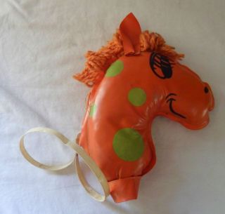 Vintage Hobby Horse Head Stick Pony Broom Tail Polka Dot Plastic Mane 