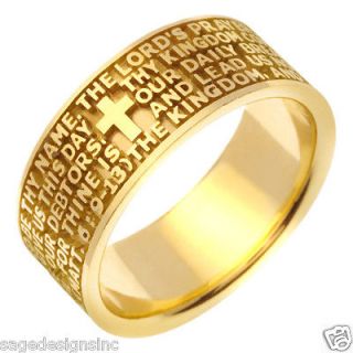 14K Gold Christian Bible Verse Cross Religious Wedding Band Ring