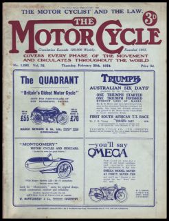 1924 MOTORCYCLE MAGAZINE TRIUMPH BSA NORTON ARIEL SCOTT MATCHLESS AJS 