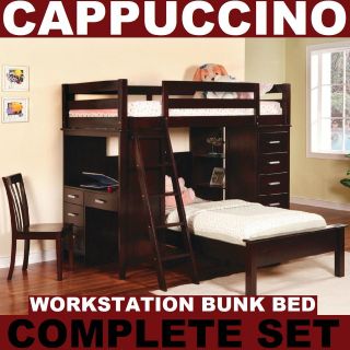   Workstation Complete Bunk Bed Loft Bed Set Desks Chest Drawer Chair