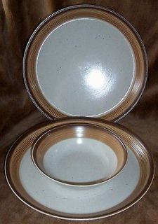 Mikasa Potters Art BUCKSKIN Two Dinner Plates and One Coupe Cereal 