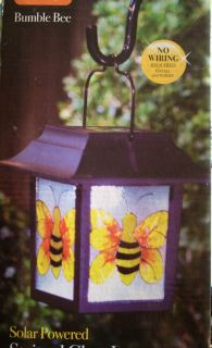 NEW SOLAR POWERED SOLAR POWERED BUMBLE BEE STAINED GLASS LANTERN 