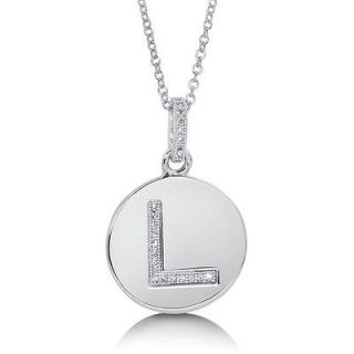   CUBIC ZIRCONIA STERLING SILVER INITIAL LETTER L PENDANT NECKLACE