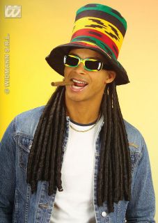   Top Hat With Long Black Dreadlocks Bob Marley Reggae Party Fancy Dress