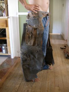 HIGHLY COLLECTABLE, OLD, USED, SUPREMELY WORN LEATHER CHAPS FROM 