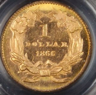 1866 Type 3 $1 Gold Dollar, PCGS MS 64 (PL)