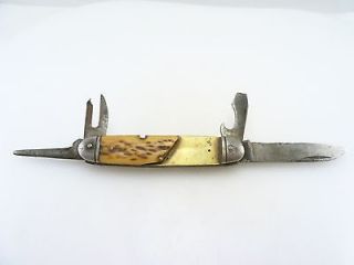 Vintage Stag Handled Camillus 4 Blade Pocket Knife for Parts or Repair
