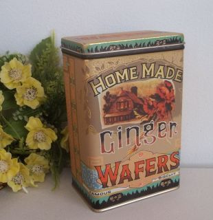 Vintage reproduction tin litho box .Home Made Ginger Waffers.Famous 